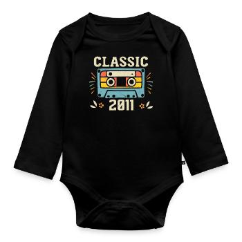 Jahrgang 2011 Retro Geburtstagskassette 2011 - Baby Bio-Langarm-Body - Schwarz - Vorne
