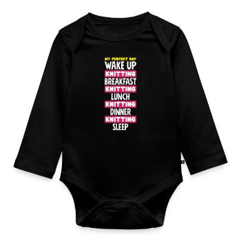 Lustiges Stricken Stricknadel Geschenk - Baby Bio-Langarm-Body - Schwarz - Vorne