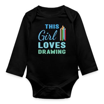 Drawer This Girl Loves Drawing - Organic Longsleeve Baby Bodysuit - black - Front