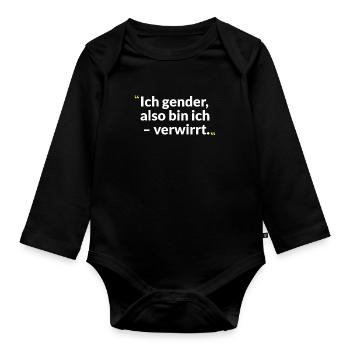 Gender-Reflexion – Zwischen Witz und Weisheit - Baby Bio-Langarm-Body - Schwarz - Vorne
