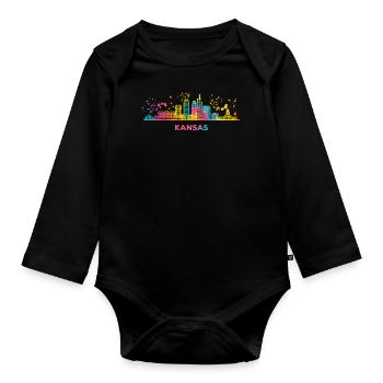 Kansans Skyline Cityscape Kansas - Organic Longsleeve Baby Bodysuit - black - Front