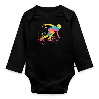 Eisschnellläufer Sportlerin Eisschnelllauf - Baby Bio-Langarm-Body - Schwarz - Vorne