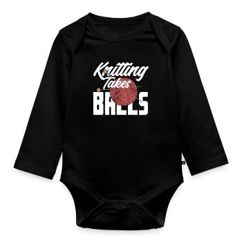 Lustiges Stricken Stricknadel Geschenk - Baby Bio-Langarm-Body - Schwarz - Vorne