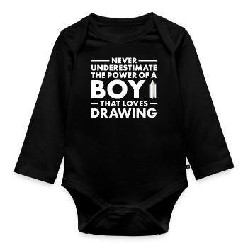 Drawer Never Underestimate The Power Of A Boy - Organic Longsleeve Baby Bodysuit - black - Front