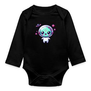 Designs For Kids – Freundliche Aliens - Baby Bio-Langarm-Body - Schwarz - Vorne