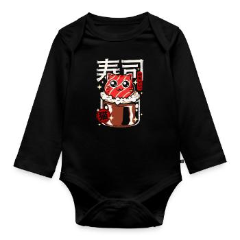 Japan - Cute Sushi Cat - Organic Longsleeve Baby Bodysuit - black - Front