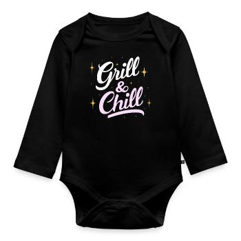 Camping Grill & Chill Camper Zelten Wandern Lustig - Baby Bio-Langarm-Body - Schwarz - Vorne