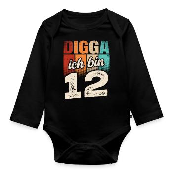 Digga Ich Bin 12 Jahre 12. Geburtstag - Baby Bio-Langarm-Body - Schwarz - Vorne