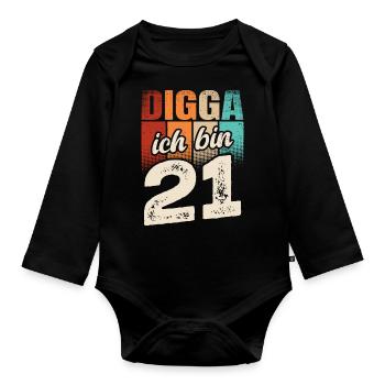 Digga Ich Bin 21 Jahre 21. Geburtstag - Baby Bio-Langarm-Body - Schwarz - Vorne
