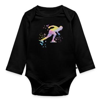 Eisschnellläufer Sportlerin Eisschnelllauf - Baby Bio-Langarm-Body - Schwarz - Vorne