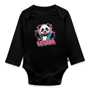 KATHARINA - Beau nom de fille avec panda cool - Body Bébé bio manches longues - noir - Devant