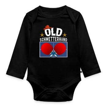 Old Butterfly Hand Table Tennis Design - Organic Longsleeve Baby Bodysuit - black - Front