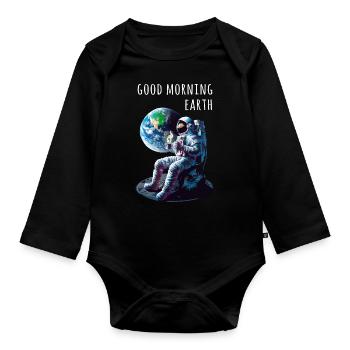 Good morning earth Astronaut - Organic Longsleeve Baby Bodysuit - black - Front