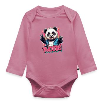 PHOEBE - Schöner Mädchen Name mit coolem Panda - Baby Bio-Langarm-Body - Mauve - Vorne