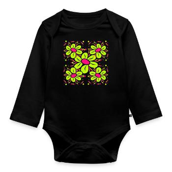 Fleur colorée motif floral marguerites fleur vrille - Body Bébé bio manches longues - noir - Devant