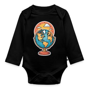 Globe stylized - Organic Longsleeve Baby Bodysuit - black - Front