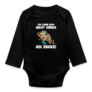 Je ne t’entends pas, je joue - Body Bébé bio manches longues - noir - Devant