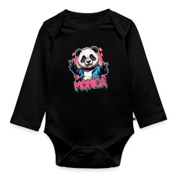 MONICA - Beau nom de fille avec panda cool - Body Bébé bio manches longues - noir - Devant