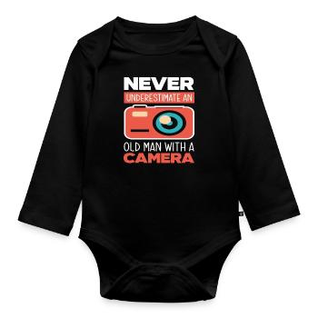 Photographer, Photographer, Old Man, Grandpa - Organic Longsleeve Baby Bodysuit - black - Front
