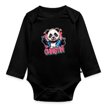CHRISTIN - Beau nom de fille avec Cool Panda - Body Bébé bio manches longues - noir - Devant