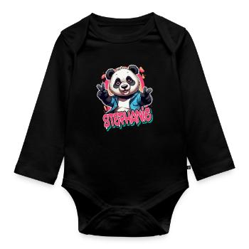 STEPHANIE - Beau prénom de fille avec panda cool - Body Bébé bio manches longues - noir - Devant