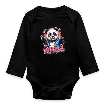 MICHELLE - Beautiful Girl Name with Cool Panda - Organic Longsleeve Baby Bodysuit - black - Front