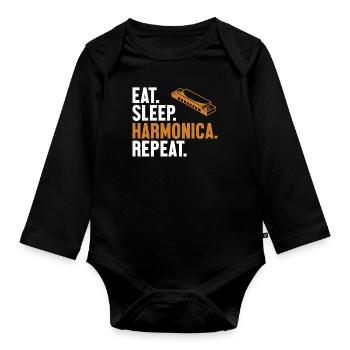 Manger Sommeil Harmonica Répéter Bouche Harmoniste Harmoniste - Body Bébé bio manches longues - noir - Devant