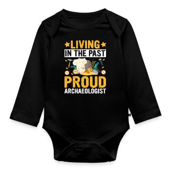 Funny archaeology design for future - Organic Longsleeve Baby Bodysuit - black - Front