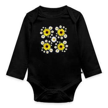 Daisies sunflowers floral daisy flower - Organic Longsleeve Baby Bodysuit - black - Front