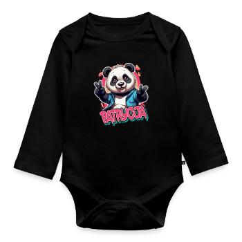 PATRYCJA - Beautiful girl name with cool panda - Organic Longsleeve Baby Bodysuit - black - Front