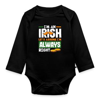 Funny Irishman Ireland Gift - Organic Longsleeve Baby Bodysuit - black - Front