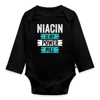 La niacine est ma pilule de pouvoir - Body Bébé bio manches longues - noir - Devant