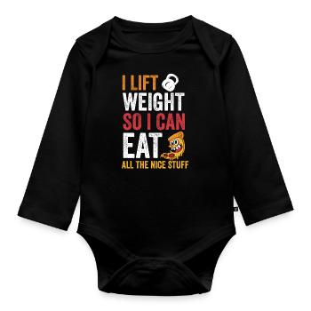 Ich Hebe Gewichte Damit Ich Essen Kann - Baby Bio-Langarm-Body - Schwarz - Vorne