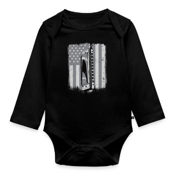 Harmonica drapeau américain harmonique bouche harpe - Body Bébé bio manches longues - noir - Devant