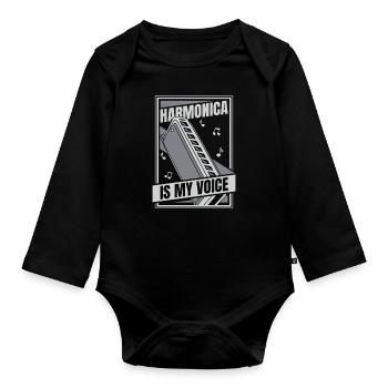 L’harmonica est ma voix Harmoniste Harmoniste - Body Bébé bio manches longues - noir - Devant