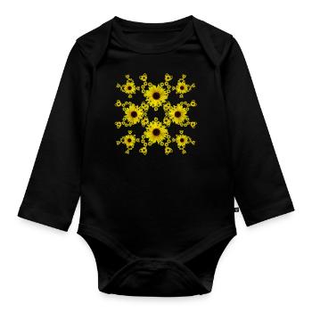 yellow sunflower heart floral pattern sunflower - Organic Longsleeve Baby Bodysuit - black - Front