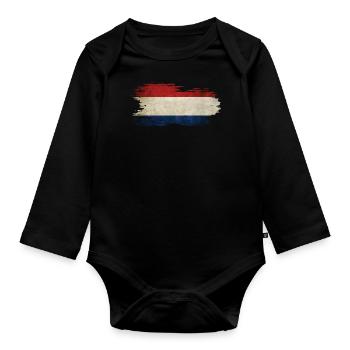 Netherlands - National Flag, Brush Effect - Organic Longsleeve Baby Bodysuit - black - Front