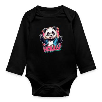 HOLLY - Schöner Mädchen Name mit coolem Panda - Baby Bio-Langarm-Body - Schwarz - Vorne