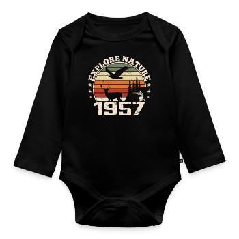 Cadeau Anniversaire 1957 Classique Chasseur 1957 - Body Bébé bio manches longues - noir - Devant