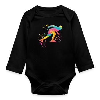 Eisschnellläufer Sportlerin Eisschnelllauf - Baby Bio-Langarm-Body - Schwarz - Vorne