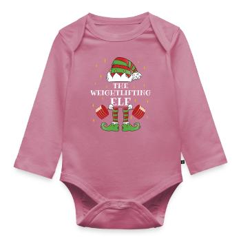 The Weightlifter Elf – Lift the Holiday Cheer - Organic Longsleeve Baby Bodysuit - mauve - Front