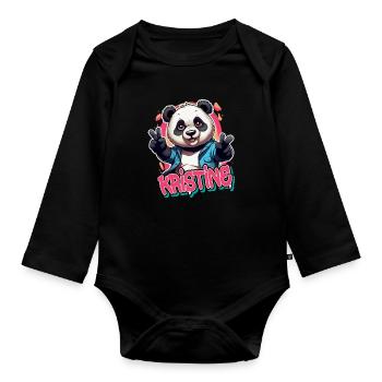 KRISTINE - Beau nom de fille avec panda cool - Body Bébé bio manches longues - noir - Devant