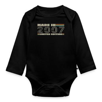 2007 Jahrgang 2007 Geburtstagsgeschenk Geboren im Jahr 2007 - Baby Bio-Langarm-Body - Schwarz - Vorne