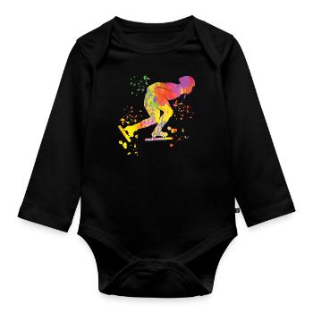Eisschnellläufer Sportlerin Eisschnelllauf - Baby Bio-Langarm-Body - Schwarz - Vorne