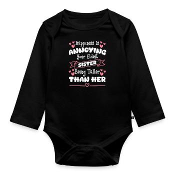 Frère et sœur enfant bébé coeur - Body Bébé bio manches longues - noir - Devant