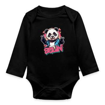 SELIN - Beau nom de fille avec Cool Panda - Body Bébé bio manches longues - noir - Devant