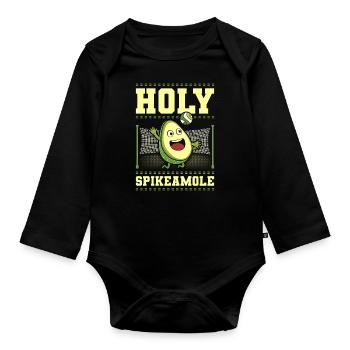 Volleyball Volleyballer Avocado Holy Spikeamole - Baby Bio-Langarm-Body - Schwarz - Vorne