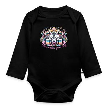 Music Makes Your Day - Organic Longsleeve Baby Bodysuit - black - Front