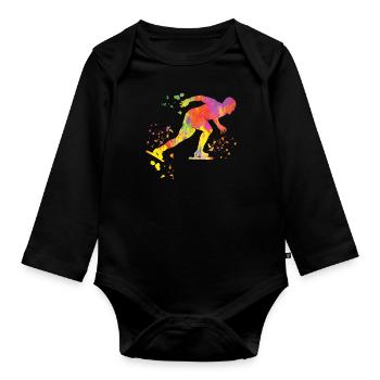 Eisschnellläufer Sportlerin Eisschnelllauf - Baby Bio-Langarm-Body - Schwarz - Vorne