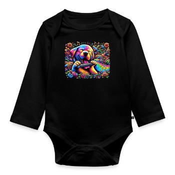 Harmony Dog: Harmonica Vibes - Organic Longsleeve Baby Bodysuit - black - Front